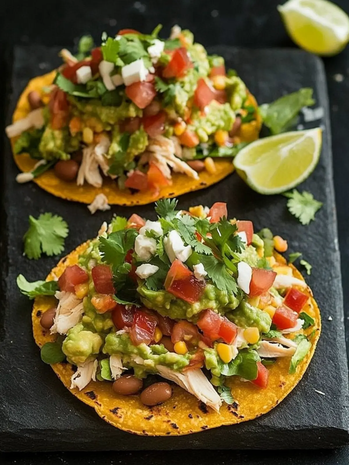 Flavor Explosion: Ultimate Chicken, Guacamole & Bean Tostadas